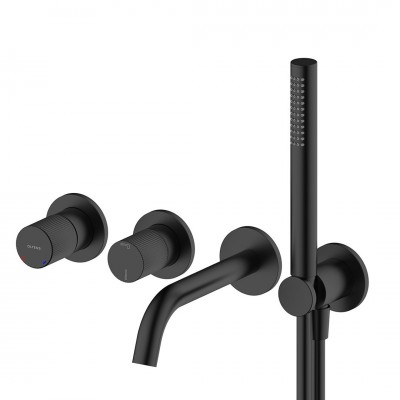 Oltens Hamnes bateria wannowa podtynkowa 4-otworowa czarny mat 34107300