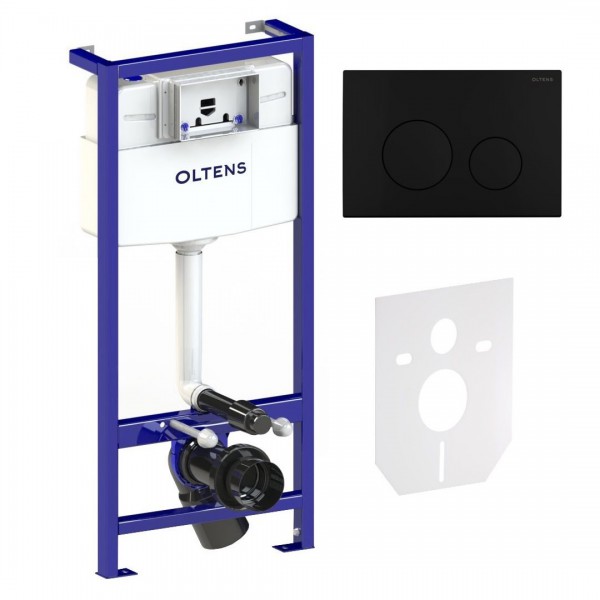 Oltens Triberg Lule 5w1 stelaż podtynkowy z przyciskiem spłukującym czarny mat 58301300