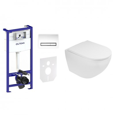 Oltens Hamnes zestaw 7w1 stelaż podtynkowy miska z deską i przycisk spłukujący chrom błyszczący 58302100