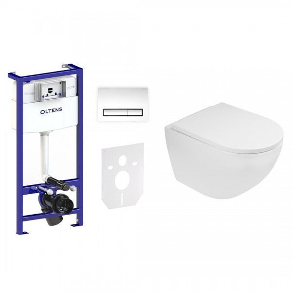 Oltens Hamnes zestaw 7w1 stelaż podtynkowy miska z deską i przycisk spłukujący chrom błyszczący 58302100