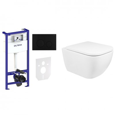 Oltens Vernal zestaw 7w1 stelaż podtynkowy miska z deską i przycisk spłukujący czarny mat 58305300