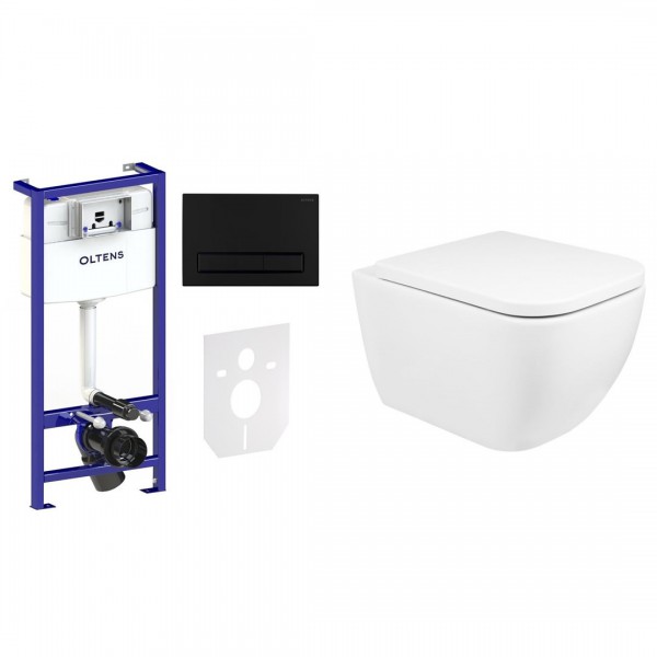 Oltens Vernal zestaw 7w1 stelaż podtynkowy miska z deską i przycisk spłukujący czarny mat 58304300