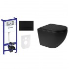 Oltens Hamnes zestaw 7w1 stelaż podtynkowy miska z deską i przycisk spłukujący czarny mat 58302300