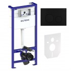 Oltens Hamnes zestaw 7w1 stelaż podtynkowy miska z deską i przycisk spłukujący czarny mat 58303300