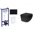 Oltens Hamnes zestaw 7w1 stelaż podtynkowy miska z deską i przycisk spłukujący czarny mat 58303300