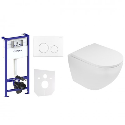 Oltens Hamnes zestaw 7w1 stelaż podtynkowy miska z deską i przycisk spłukujący biały 58301000