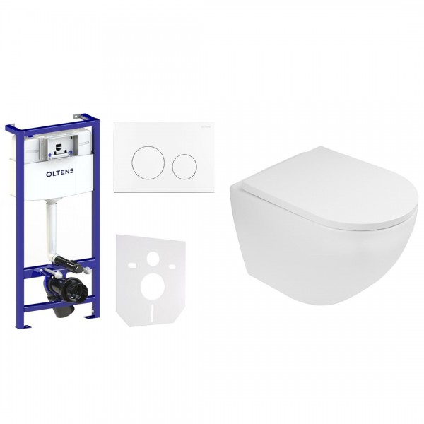 Oltens Hamnes zestaw 7w1 stelaż podtynkowy miska z deską i przycisk spłukujący biały 58301000