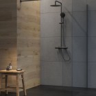 Oltens Atran zestaw prysznicowy termostatyczny z deszczownicą okrągłą czarny mat 36500300