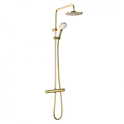 Oltens Atran zestaw prysznicowy termostatyczny z deszczownicą okrągłą złoty połysk 36500800