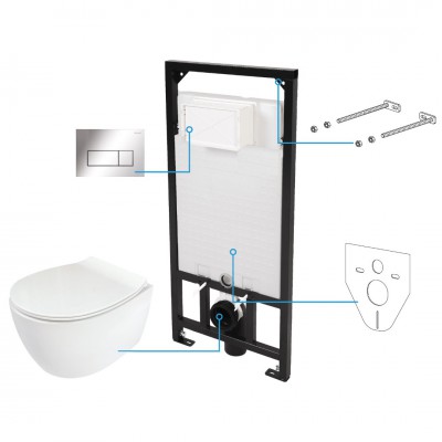 Deante Silia zestaw 6w1 stelaż podtynkowy z miską WC wiszącą, deską wolnoopadającą i przyciskiem chrom CDLS6ZPW