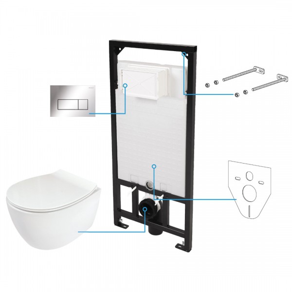Deante Silia zestaw 6w1 stelaż podtynkowy z miską WC wiszącą, deską wolnoopadającą i przyciskiem chrom CDLS6ZPW