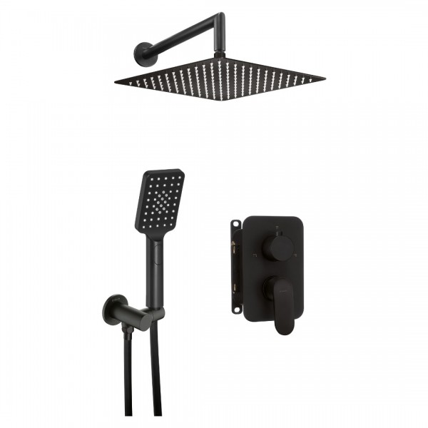Deante Alpinia zestaw prysznicowy podtynkowy z deszczownicą 25 cm czarny mat BXYZNGAM