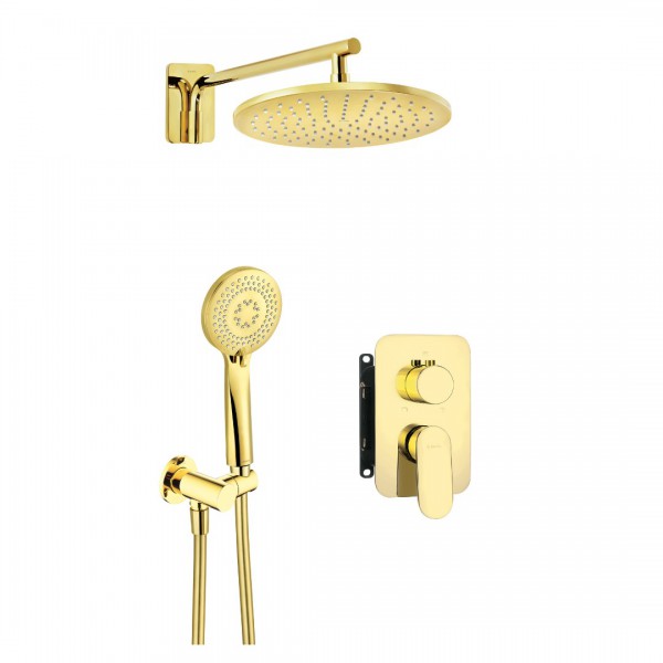 Deante Alpinia zestaw prysznicowy podtynkowy z deszczownicą 25 cm złoty połysk BXYZZGAM