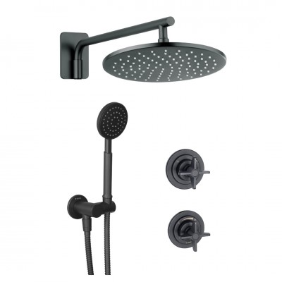 Deante Temisto zestaw prysznicowy podtynkowy deszczownica 25 cm czarny mat NAC_N9QT