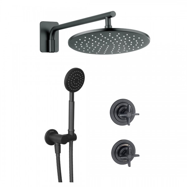 Deante Temisto zestaw prysznicowy podtynkowy deszczownica 25 cm czarny mat NAC_N9QT