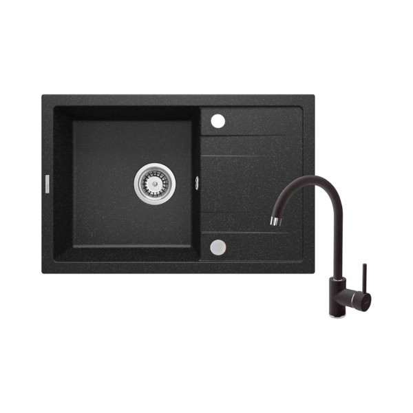 Deante Corio zlewozmywak granitowy 67x44 cm obracalny z baterią stojącą grafitowy ZRCA2113