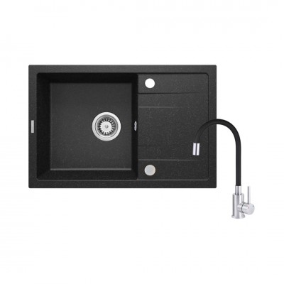 Deante Corio zlewozmywak granitowy 67x44 cm obracalny z baterią stojącą grafitowy ZRCP2113