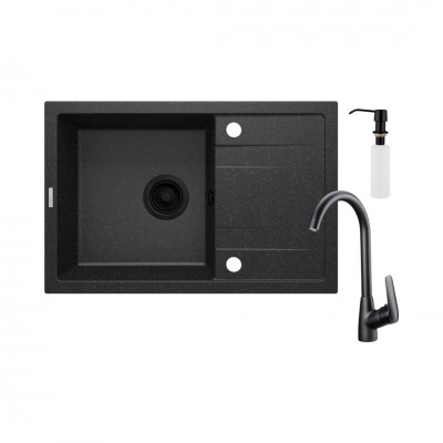 Deante Corio zlewozmywak granitowy 67x44 cm grafit z baterią i dozownikiem czarny mat ZRCC2113