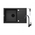 Deante Corio zlewozmywak granitowy 67x44 cm grafit z baterią i dozownikiem czarny mat ZRCC2113