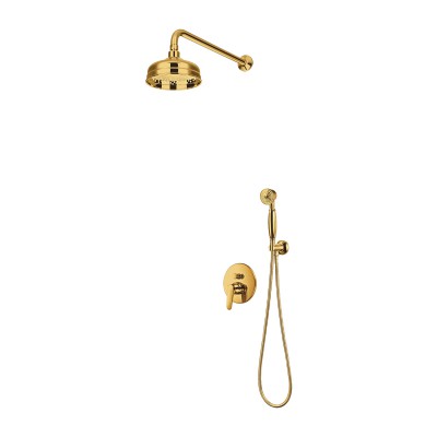 OUTLET Omnires Art Deco zestaw prysznicowy podtynkowy z deszczownicą 20,5 cm retro złoty połysk SYSAD27GL