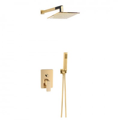 Valvex Carre zestaw prysznicowy podtynkowy deszczownica 25 cm złoty połysk 2455790