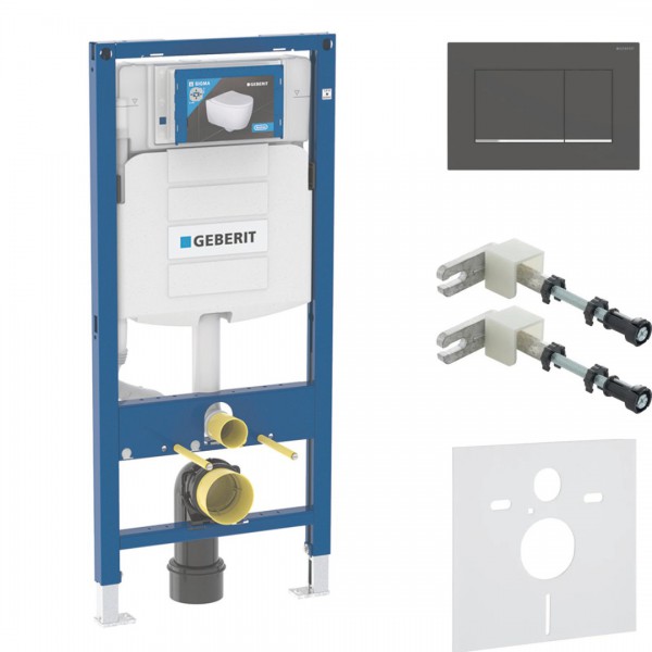 Geberit Duofix stelaż podtynkowy 4w1 kompletny gotowy do montażu przycisk Sigma30 czarny mat/chrom 46383