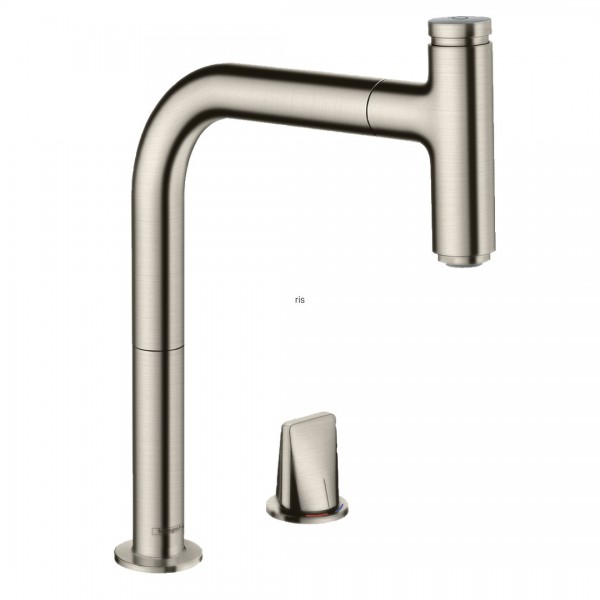 Hansgrohe Metris Select M71 bateria kuchenna stojąca z wyciąganą wylewką stal 73804800