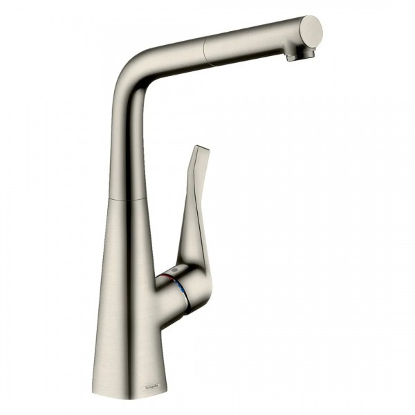 Hansgrohe Metris M71 bateria kuchenna stojąca z wyciąganą wylewką stal 73812800