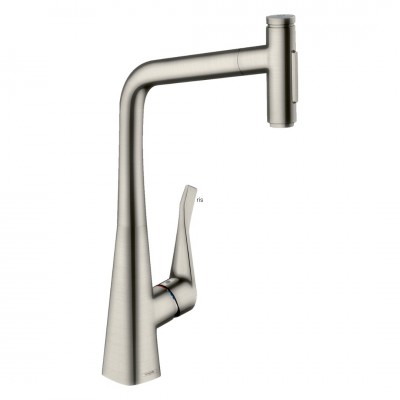 Hansgrohe Metris Select M71 bateria kuchenna stojąca z wyciąganą wylewką stal 73816800