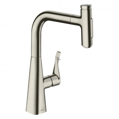 Hansgrohe Metris Select M71 bateria kuchenna stojąca z wyciąganą wylewką stal 73817800