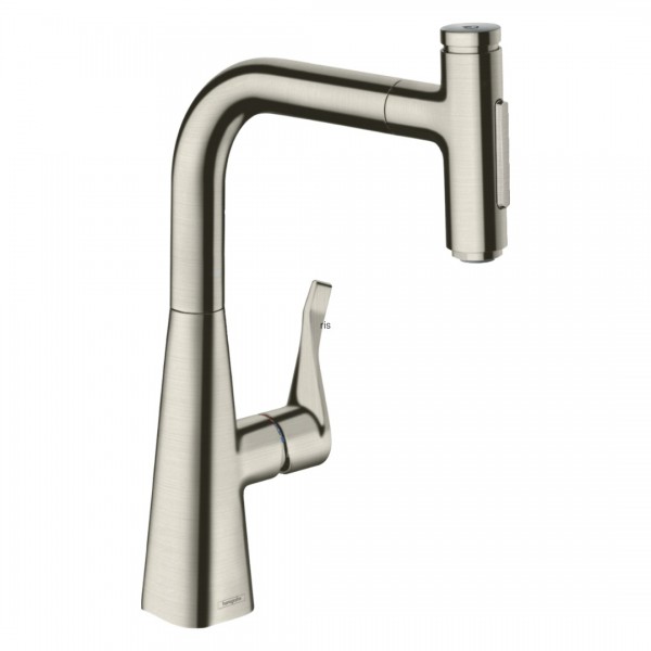 Hansgrohe Metris Select M71 bateria kuchenna stojąca z wyciąganą wylewką stal 73817800