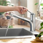 Hansgrohe Zesis M33 bateria kuchenna stojąca z wyciąganą wylewką chrom 74800000