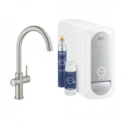 Grohe Blue Home bateria kuchenna stojąca zestaw startowy stal 31455DC1
