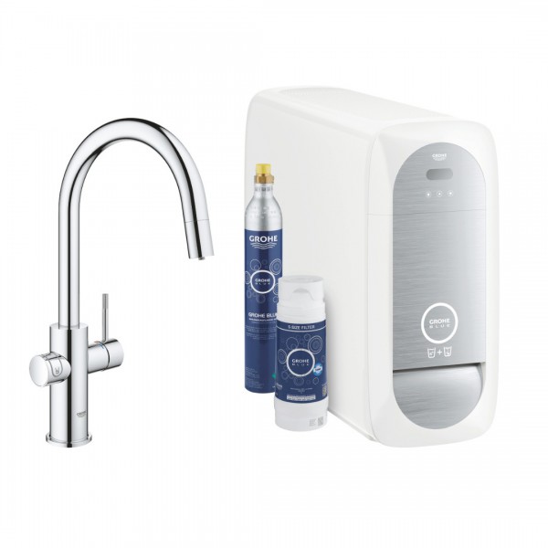 Grohe Blue Home bateria kuchenna stojąca z wyciąganą wylewką zestaw startowy chrom 31541000