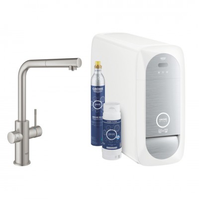 Grohe Blue Home bateria kuchenna stojąca z wyciąganą wylewką zestaw startowy stal 31539DC0