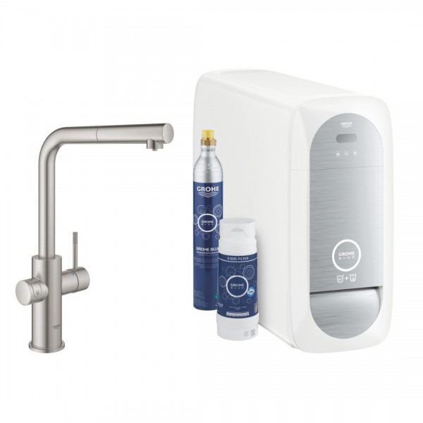 Grohe Blue Home bateria kuchenna stojąca z wyciąganą wylewką zestaw startowy stal 31539DC0