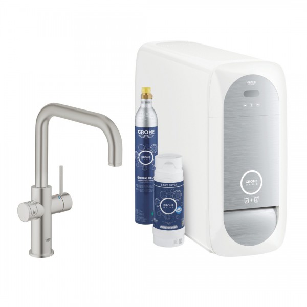 Grohe Blue Home bateria kuchenna stojąca zestaw startowy stal 31456DC1