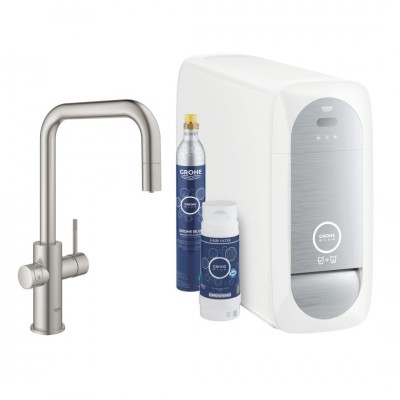 Grohe Blue Home bateria kuchenna stojąca z wyciąganą wylewką zestaw startowy stal 31543DC0