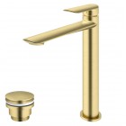 Vedo Aletta Spazzo bateria umywalkowa stojąca wysoka z korkiem klik klak złoto szczotkowane VBA5003/C/SZ