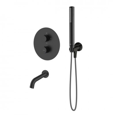 Oltens Katla zestaw wannowo-prysznicowy podtynkowy termostatyczny czarny mat 36610300