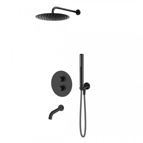 Oltens Katla zestaw wannowo-prysznicowy podtynkowy termostatyczny deszczownica 30 cm czarny mat 36611300