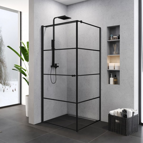 New Trendy Superia Black kabina prysznicowa kwadratowa 90 cm lewa czarny półmat/wzór pasy K-0596