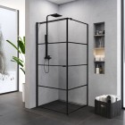 New Trendy Superia Black kabina prysznicowa kwadratowa 90 cm lewa czarny półmat/wzór pasy K-0596