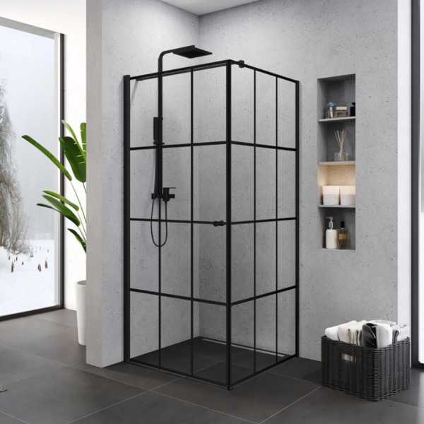 New Trendy Superia Black kabina prysznicowa kwadratowa 90 cm lewa czarny półmat/wzór kratka K-0598