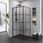 New Trendy Superia Black kabina prysznicowa kwadratowa 90 cm lewa czarny półmat/wzór kratka K-0598