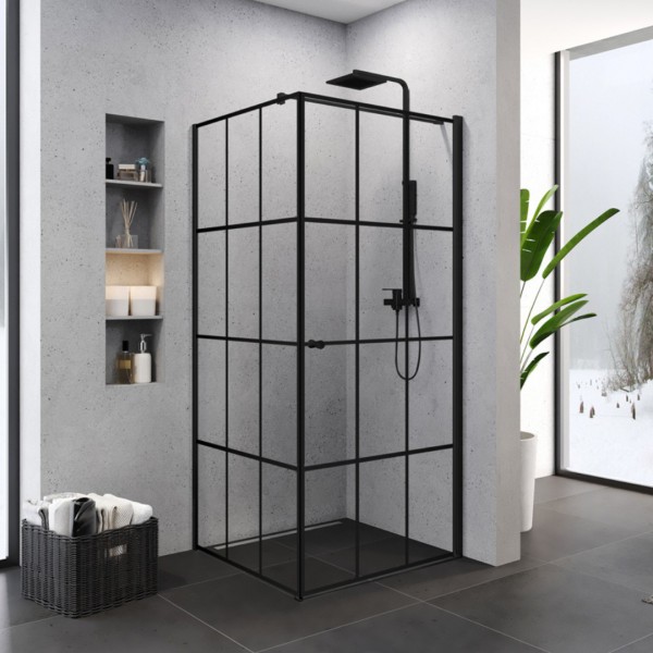 New Trendy Superia Black kabina prysznicowa kwadratowa 90 cm prawa czarny półmat/wzór kratka K-0605