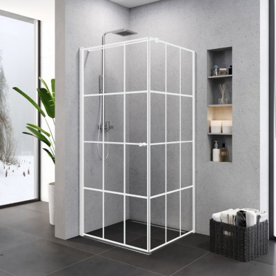 New Trendy Superia White kabina prysznicowa kwadratowa 90 cm lewa biały mat/wzór kratka K-0794