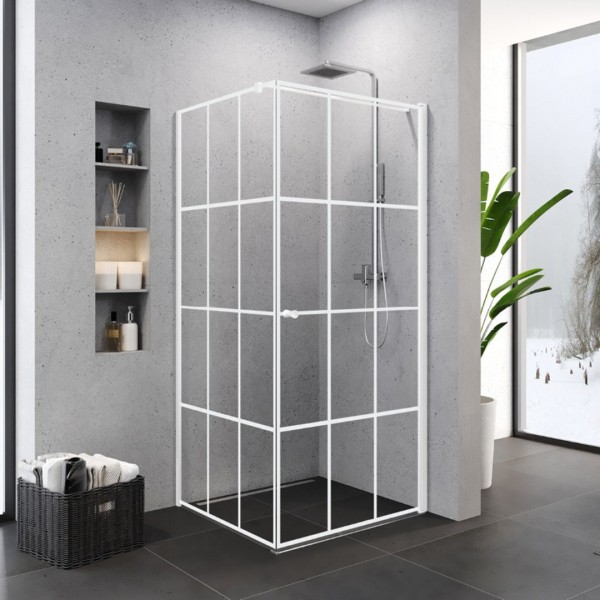 New Trendy Superia White kabina prysznicowa kwadratowa 90 cm prawa biały mat/wzór kratka K-0795
