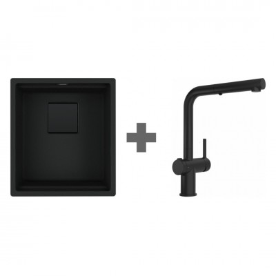 Franke Kanon KNG 110-37 zlewozmywak 41x46 cm Fragranit+ z baterią Active Twist czarny mat 125.0697.691