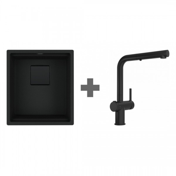 Franke Kanon KNG 110-37 zlewozmywak 41x46 cm Fragranit+ z baterią Active Twist czarny mat 125.0697.691